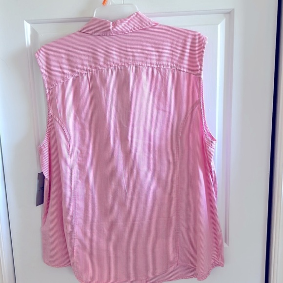 Y2K country pink western striped sleeveless cotton shirt.
Coastal 1X , PTP 24.5” - Picture 7 of 14